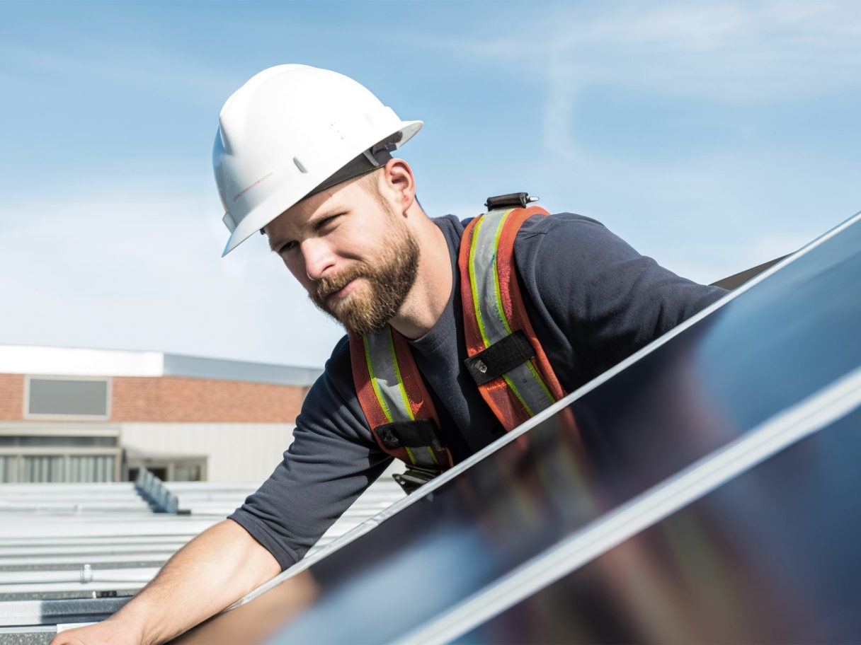 Tecnico esegue assistenza su pannello solare termico